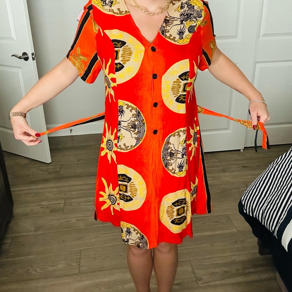 Chic Red Patterned Mini Dress - image 4